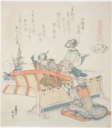 Making Bamboo Blinds, illustration for The Bamboo-Blind Shell (Sudare-gai), from the serie..., 1821. Creator: Hokusai