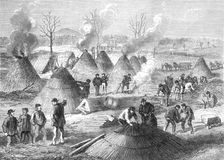 Making charcoal in the Bois de Boulogne, Paris, (sketch by balloon post), 1871. Creator: Unknown