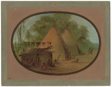 Making Flint Arrowheads - Apachees, 1855/1869. Creator: George Catlin