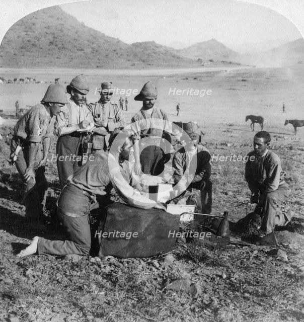 Making gas for one of the war balloons at Slingersfontein, South Africa, Boer War, 1900.Artist: Underwood & Underwood