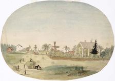 Making hay in front of the farmhouse, 1850-1855. Creator: Karl Anders Ekman