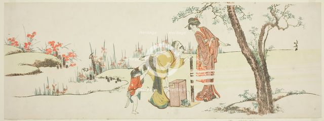 Making paper cords for tying hair, Japan, c. 1801/18. Creator: Hokusai.