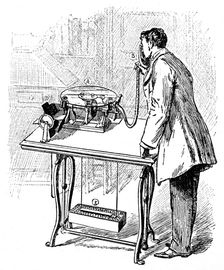 Making recordings on Emile Berliner's Gramophone, c1887. Creator: Unknown