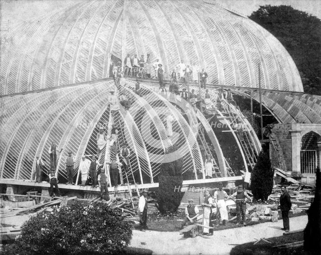 Making repairs to the Great Conservatory at Chatsworth, Derbyshire, late 19th century. Creator: Unknown.