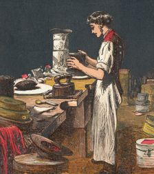 Making silk hats, 1867. Creator: Anon