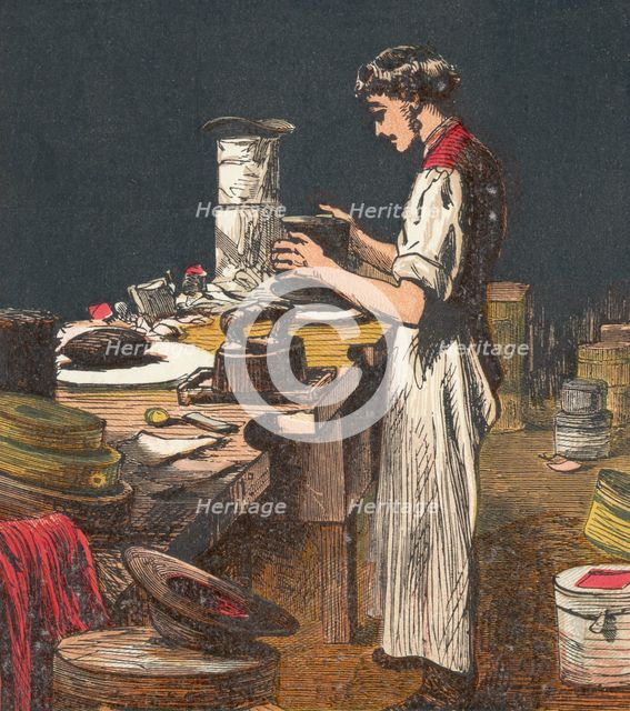 Making silk hats, 1867. Creator: Anon.