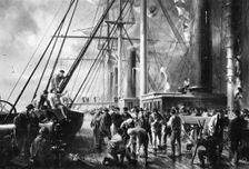 Making the Splice between the Shore End and the Ocean Cable, ca. 1866. Creator: Robert Charles Dudley