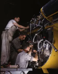Making wiring assemblies at a junction box..., North American Aviation, Inc., Inglewood, CA, 1942. Creator: Alfred T Palmer