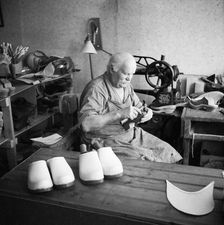 Making wooden clogs, Sweden