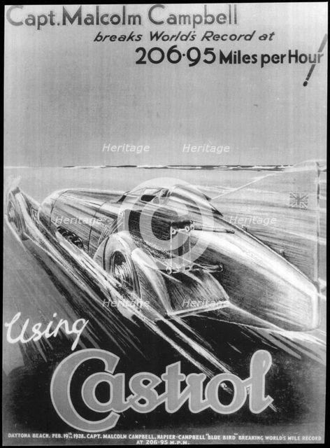 Malcolm Campbell breaks world land speed record, 19 February 1928. Artist: Unknown