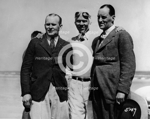 Malcolm Campbell, Frank Lockhart, Ray Keech (right to left) at Daytona, Florida, 1928. Artist: Unknown
