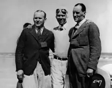 Malcolm Campbell, Frank Lockhart, Ray Keech (right to left) at Daytona, Florida, 1928