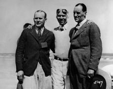 Malcolm Campbell, Frank Lockhart, Ray Keech (right to left) at Daytona, Florida, 1928