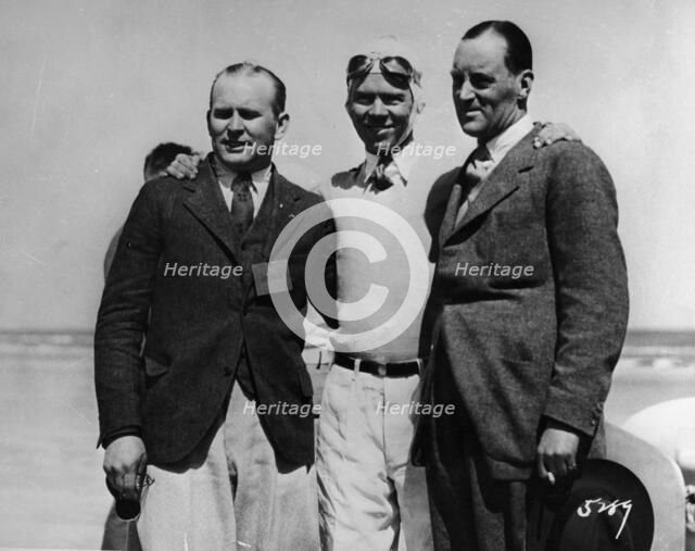 Malcolm Campbell, Frank Lockhart, Ray Keech (right to left) at Daytona, Florida, 1928. Artist: Unknown