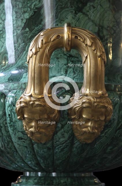 Malachite and gilt-bronze vase, Ekaterinburg faceting factory, Russia, c1841-c1842. Artist: Ekaterinburg faceting factory