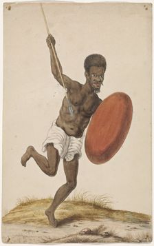 Malagasy warrior with assegai and sheild, c.1675-c.1725. Creator: Anon
