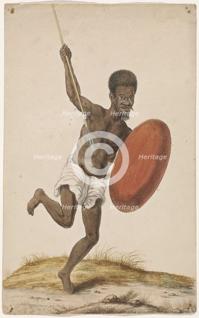 Malagasy warrior with assegai and sheild, c.1675-c.1725.  Creator: Anon.