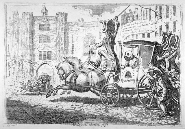 'Malagrida driving post', 1792.        Artist: James Gillray