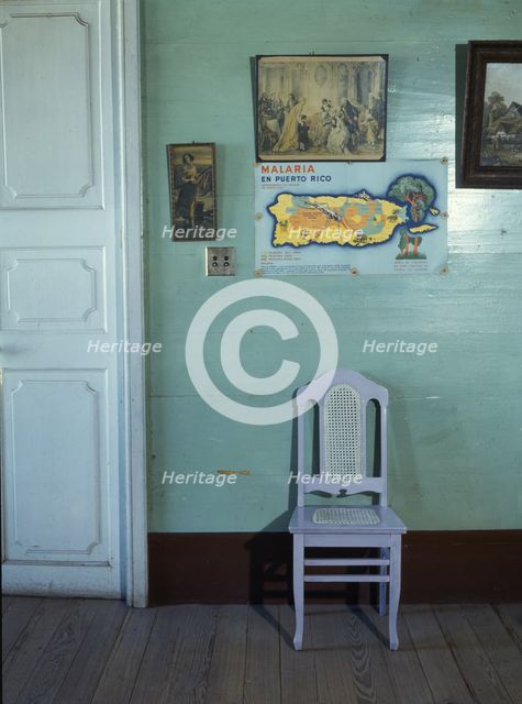 Malaria poster in small hotel, Puerto Rico ... San Juan, 1941. Creator: Jack Delano.
