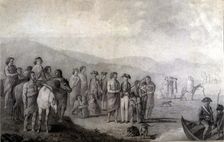 Malaspina Expedition, meeting with the Patagonians in Puerto Deseado, pencil drawing