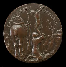Malatesta in Armor, Kneeling Before a Crucifix [reverse], c. 1445. Creator: Pisanello