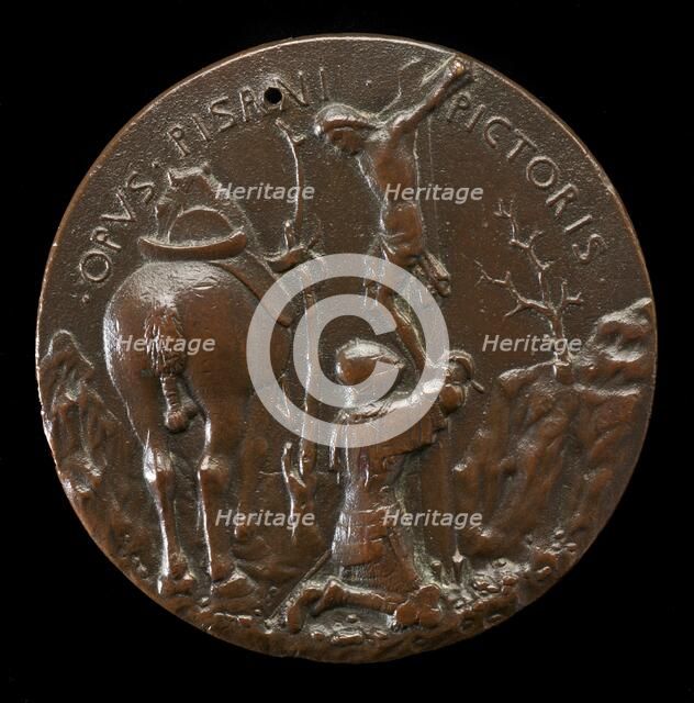 Malatesta in Armor, Kneeling Before a Crucifix [reverse], c. 1445. Creator: Pisanello.