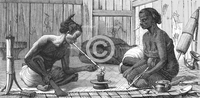 'Malay Opium-smokers; A Visit to Borneo', 1875. Creator: A.M. Cameron.