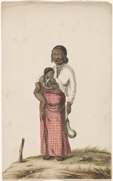 Malay woman with infant and eggplant, c.1675-c.1725. Creator: Anon