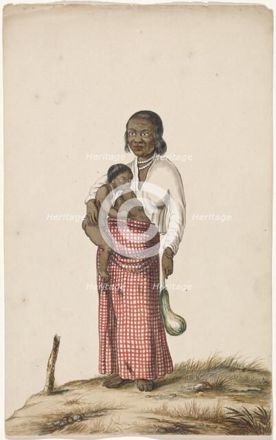 Malay woman with infant and eggplant, c.1675-c.1725. Creator: Anon.