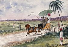 Malaya: a pony and trap being driven down a country road, 1879. Creator: John Edmund Taylor