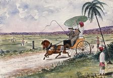 Malaya: a pony and trap being driven down a country road, 1879. Creator: John Edmund Taylor