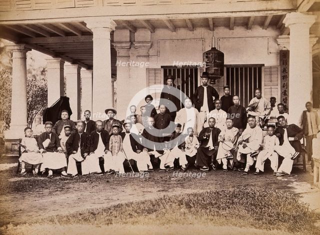 Malaya: Chinese merchants grouped outside their club house on Penang Island, 1881. Creator: John Edmund Taylor.
