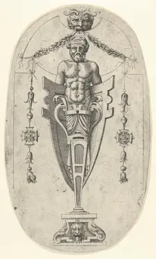 Male Terminal Figure; Torso with Beard and Turban on a Half- Length Pedestal Enclosed ..., ca. 1543. Creator: Jean Mignon