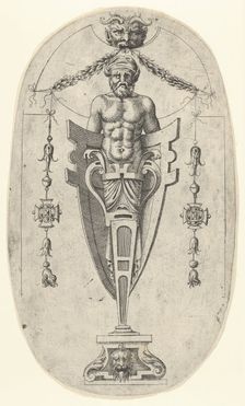 Male Terminal Figure; Torso with Beard and Turban on a Half- Length Pedestal Enclosed ..., ca. 1543. Creator: Jean Mignon