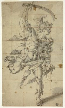 Male Warrior Running with Drawn Sword, c.1600. Creator: Hubert Gerhard