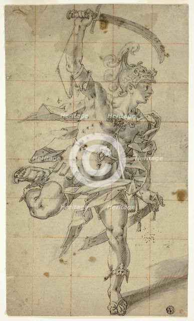 Male Warrior Running with Drawn Sword, c.1600. Creator: Hubert Gerhard.