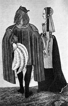 Male and female costume, late 15th-early 16th century, (1910)