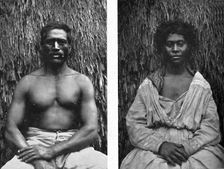 Male and female Hawaiians in full face, 1902