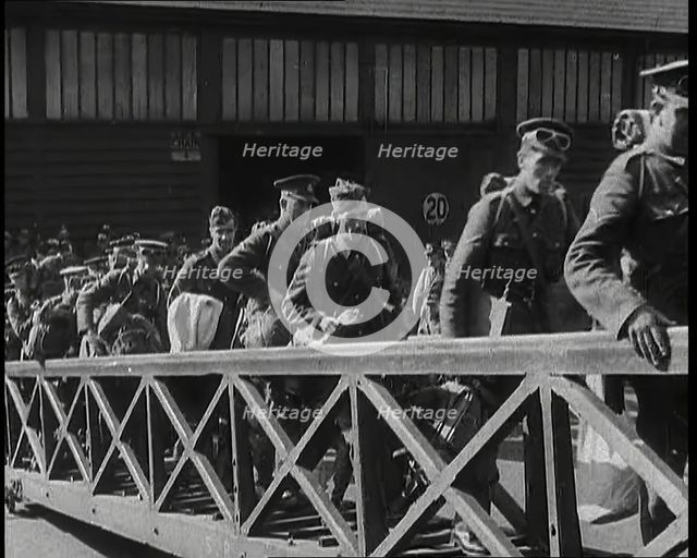 Male British Expeditionary Force Soldiers Walking up the Gangplank of a Ship in a British..., 1939. Creator: British Pathe Ltd.