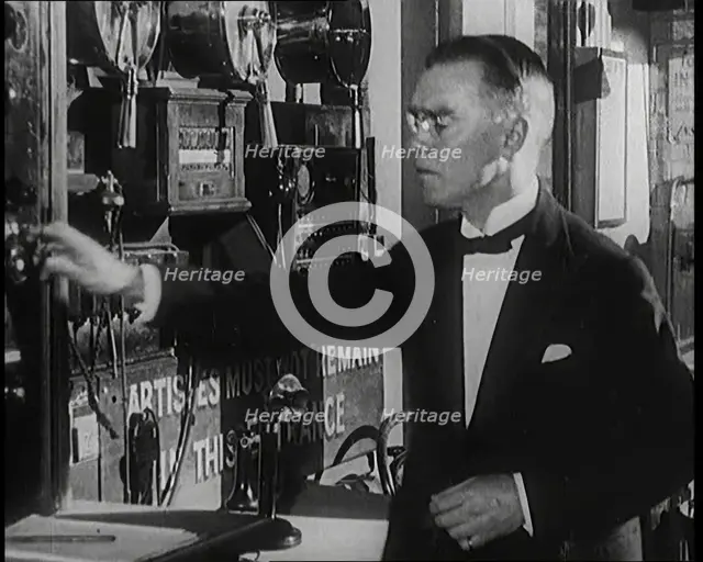 Male Civilian Working Theatrical Equipment Back Stage at a Theatre, 1920s. Creator: British Pathe Ltd.