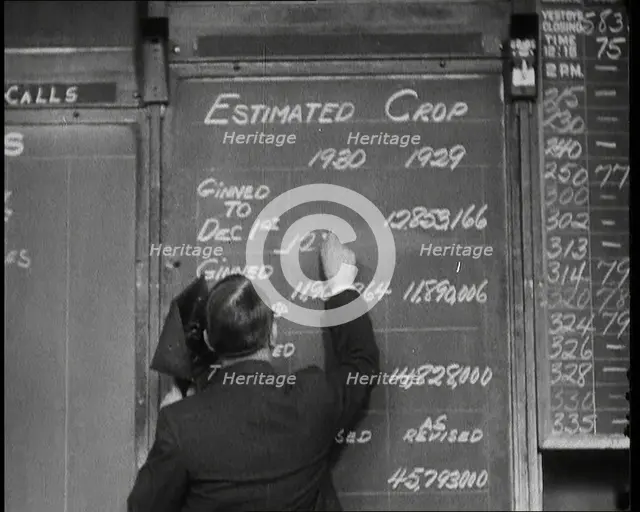 Male Civilian Writing the Newest Stock Prices On a Blackboard, 1932. Creator: British Pathe Ltd.