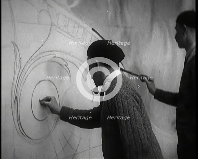Male Civilians Painting a Theatre Set, 1920s. Creator: British Pathe Ltd.