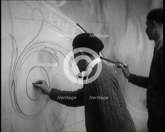 Male Civilians Painting a Theatre Set, 1920s. Creator: British Pathe Ltd.