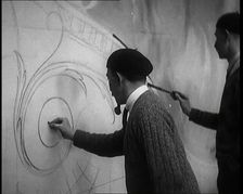 Male Civilians Painting a Theatre Set, 1920s. Creator: British Pathe Ltd