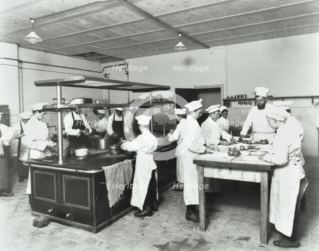 Male cookery students, Westminster Technical Institute, London, 1910. Artist: Unknown.