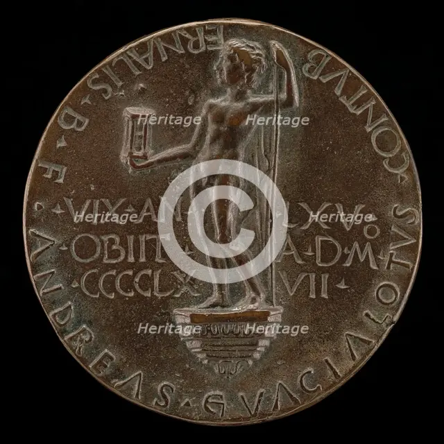 Male Figure Holding an Hourglass [reverse], 1467. Creator: Andrea Guacialoti.