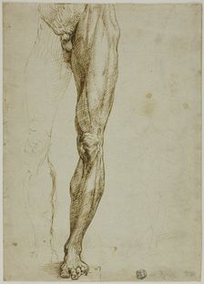 Male Figure Study, with Slight Sketch of Seated Figure, 1540/50. Creator: Unknown