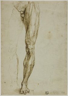 Male Figure Study, with Slight Sketch of Seated Figure, 1540/50. Creator: Unknown
