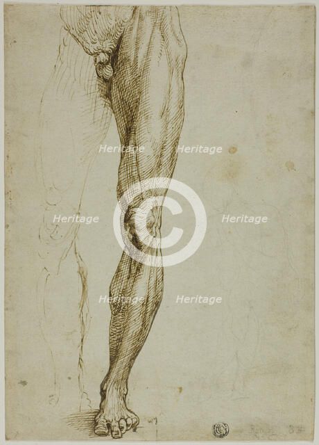 Male Figure Study, with Slight Sketch of Seated Figure, 1540/50. Creator: Unknown.