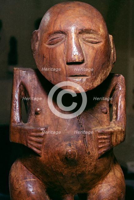 Male figure (ti'i) made of thespesia wood from the Society Islands in Tahiti, 19th Century. Artist: Unknown